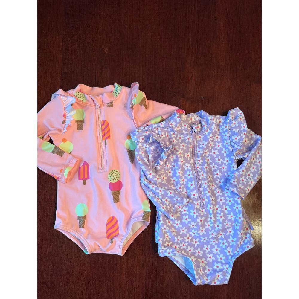 Cotton on baby girls one piece rash guard swimsuits (2) size 3-6 months